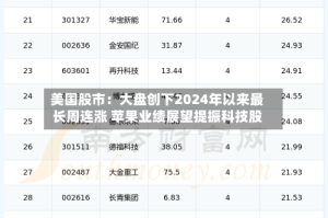 美国股市：大盘创下2024年以来最长周连涨 苹果业绩展望提振科技股
