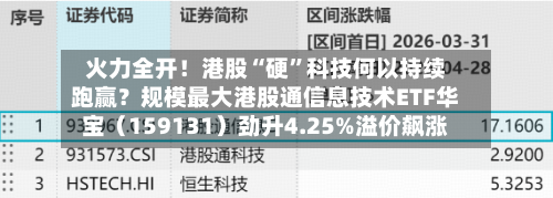 火力全开！港股“硬	”科技何以持续跑赢？规模最大港股通信息技术ETF华宝（159131）劲升4.25%溢价飙涨-第1张图片
