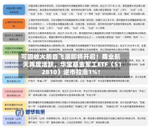 可回收火箭首飞潮即将开启！商业航天再度活跃，华宝基金军工ETF（512810）逆市拉涨1%！-第1张图片